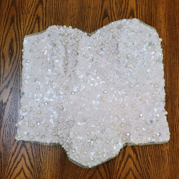 Vintage Saks Fifth Avenue Couture Pearl & Sequin Beaded Strapless Bustier Corset - Picture 1 of 16